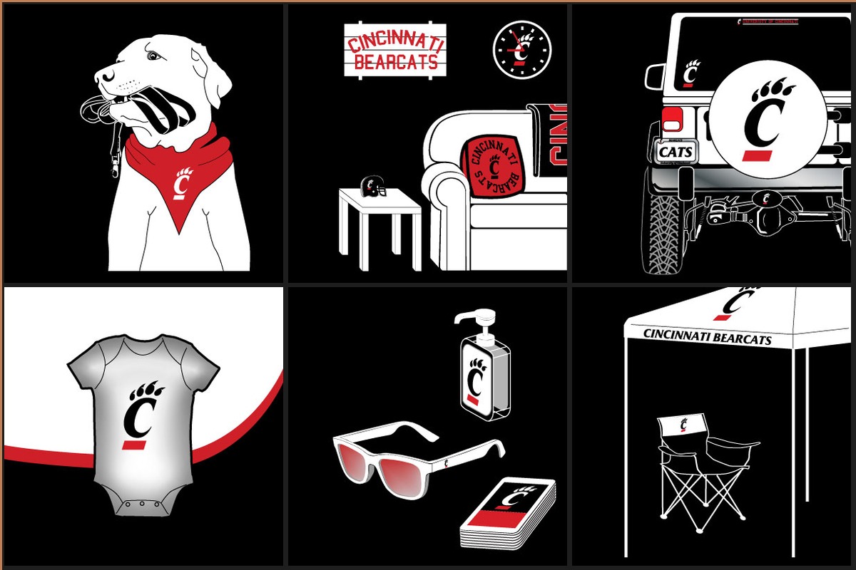 Product category illustrations for University of Cincinnati bookstore
